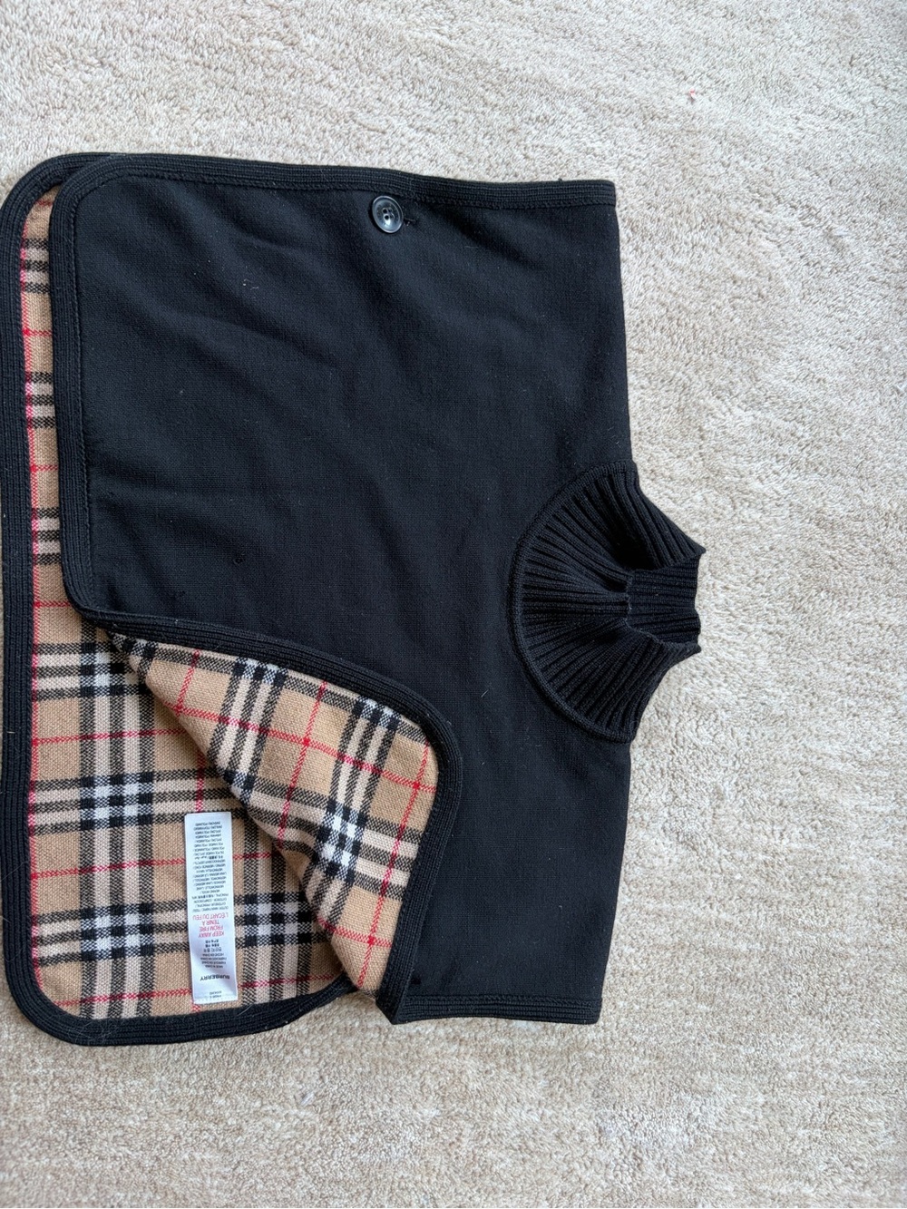 Burberry Black Turtleneck Knit Poncho with Signature Check Trim